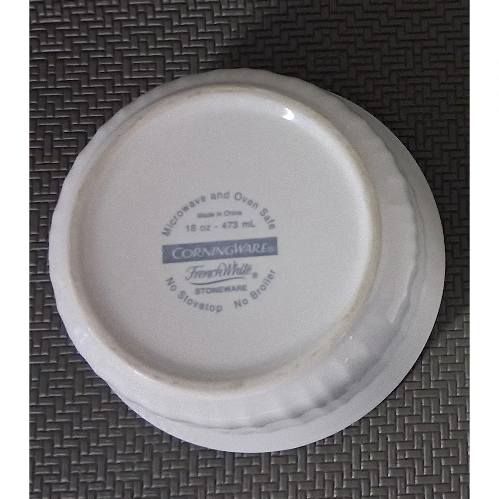 Set of 2 Corning Ware French White Casserole Bowls Ramekins Dishes 16oz-473mL ea